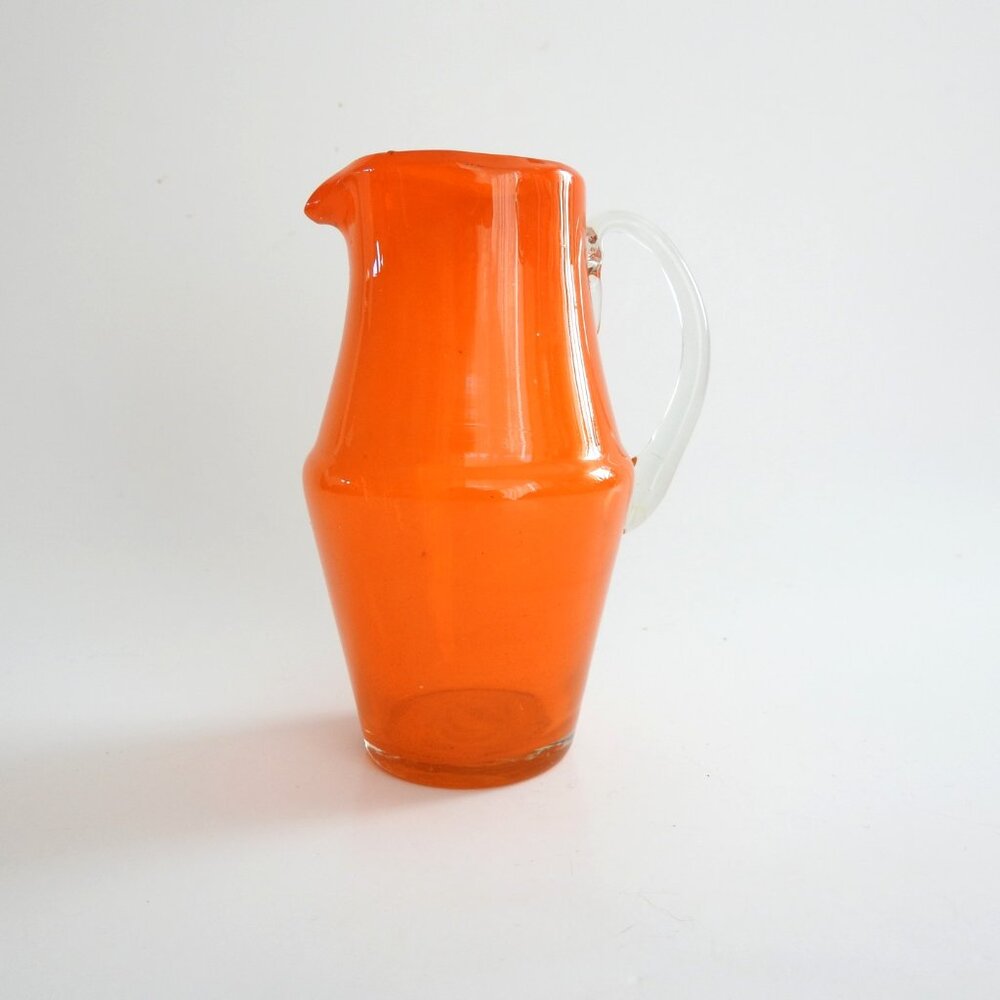 Small Pitcher Creamer Hand Blown Pumpkin Orange Glass Pontil Mark